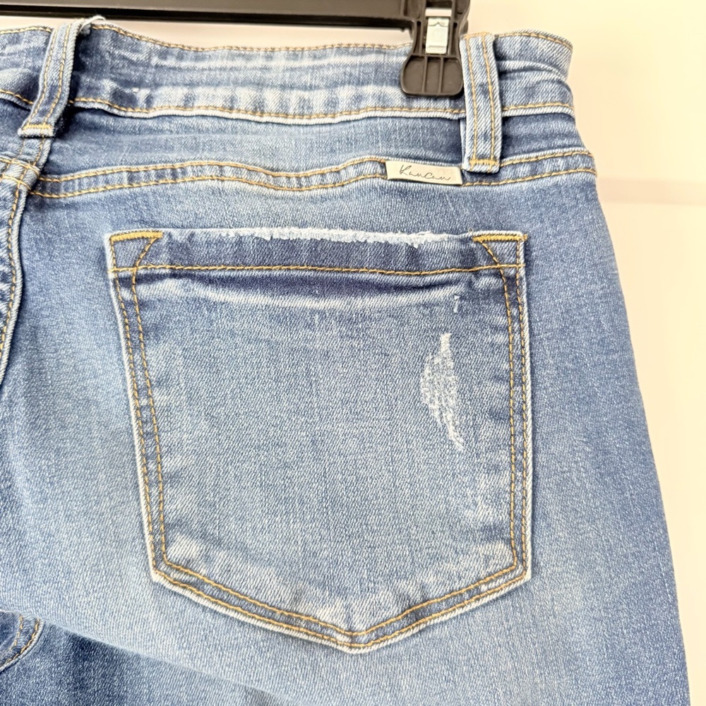 Kancan Med/Dk Wash Skinny Raw Hem Distressed Mid-Rise Stretch Woman’s Jean 11 - Picture 3 of 14